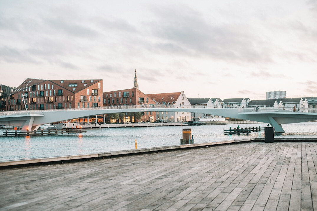 Copenhagen harbor skyline with modern buildings and bicycles